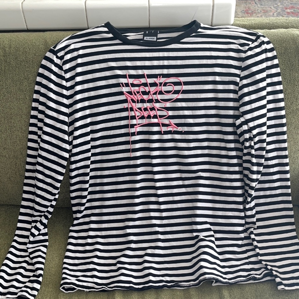 Neck Deep Striped Embroidered Long Sleeve Tee